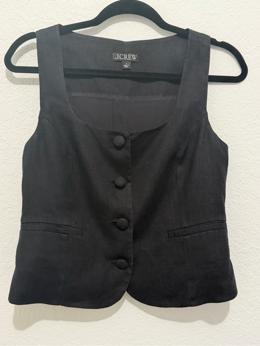 J. Crew Black Linen-Blend Button-Front Vest